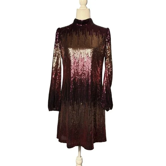 MAISON TARA SEQUIN SHIFT DRESS OMBRÉ METALLIC SZ 12 EUC! - Picture 2 of 6